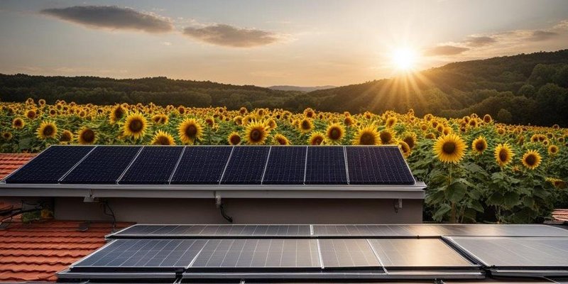 © Kreisverwaltung Ahrweiler Photovoltaikanlagen auf einem Dach und Sonnenblumen